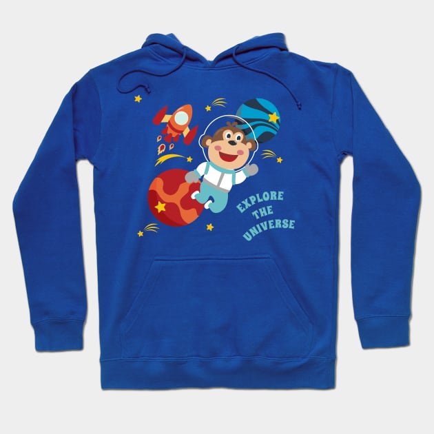 Space monkey or astronaut in a space suit with cartoon style Hoodie by KIDS APPAREL